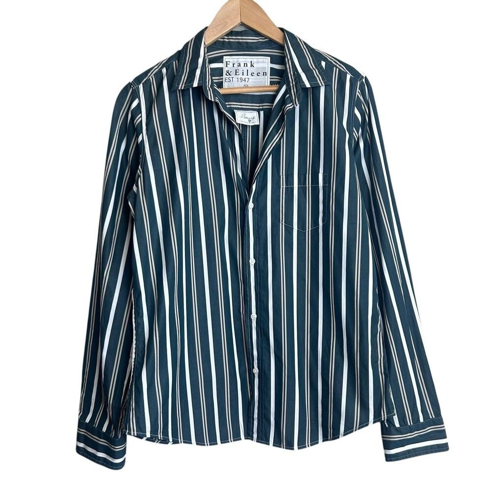 Frank & Eileen Barry Shirt Womens Medium Green White Long Sleeve Button Top